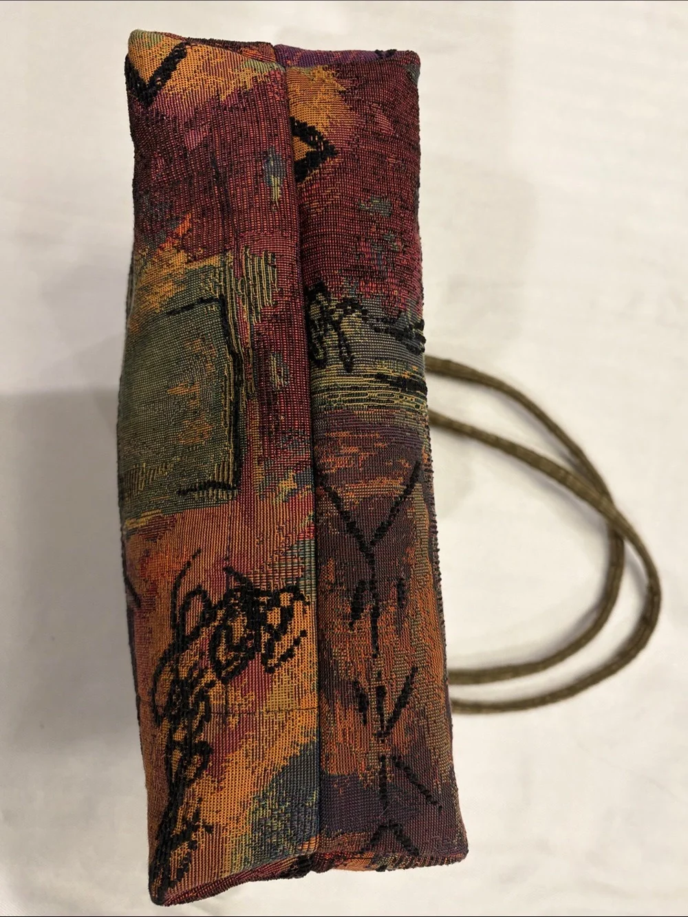 Graffiti Green Tapestry Shoulder Bag with Olive Trim